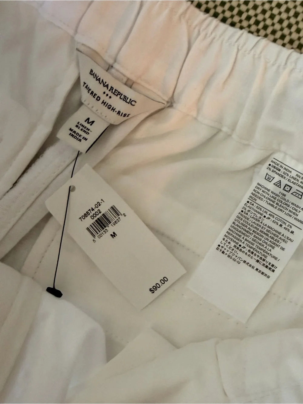 Banana‎ Republic White tapered linen-blend pull on ankle pant Size M #166